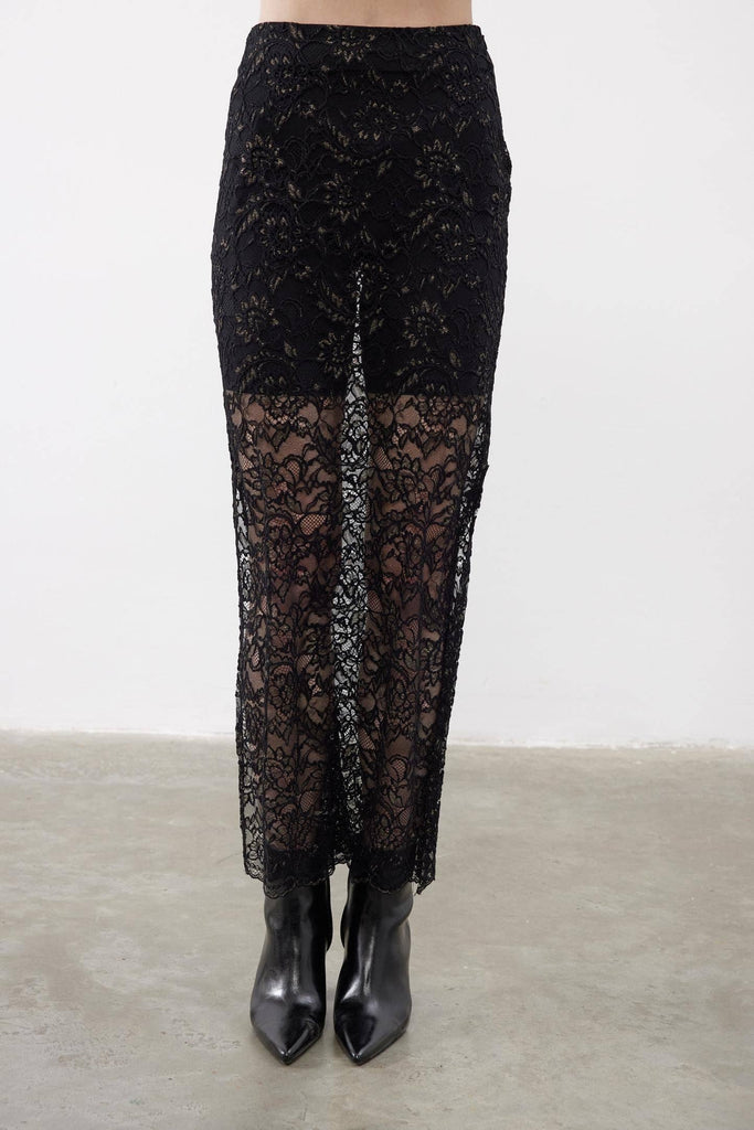 Adana Lace Black Maxi Skirt