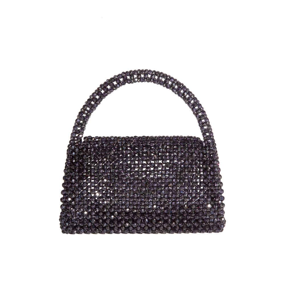 Sherry Small Beaded Top Handle Bag in Black